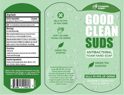 Label Image (Good Clean Suds Antibacterial Foam Hand Soap Green Tea Scented 259 mL Bzk 013)